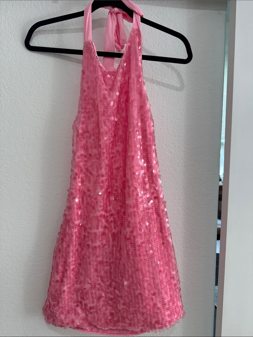 Pink Sequin Halter Mini Dress